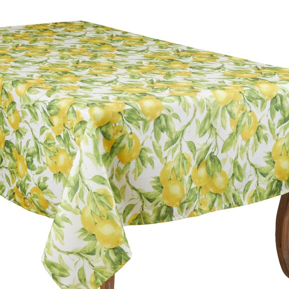 65" Square Yellow and Green Printed Lemon Kitchen Tablecloth, Polyester - Picture 2 of 3